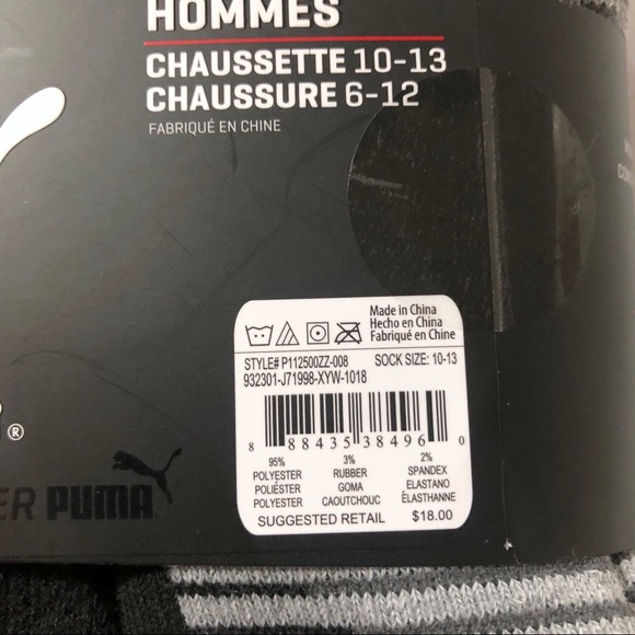 Men’s Puma Socks Black Gray Cushioned Sole - Picture 5 of 6